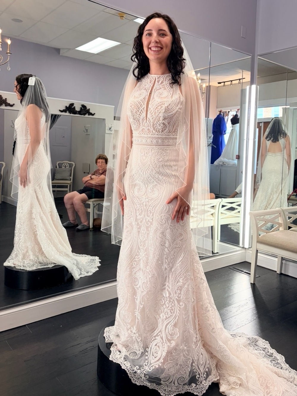 Ivory Lace Wedding Dress - boho fit and flare